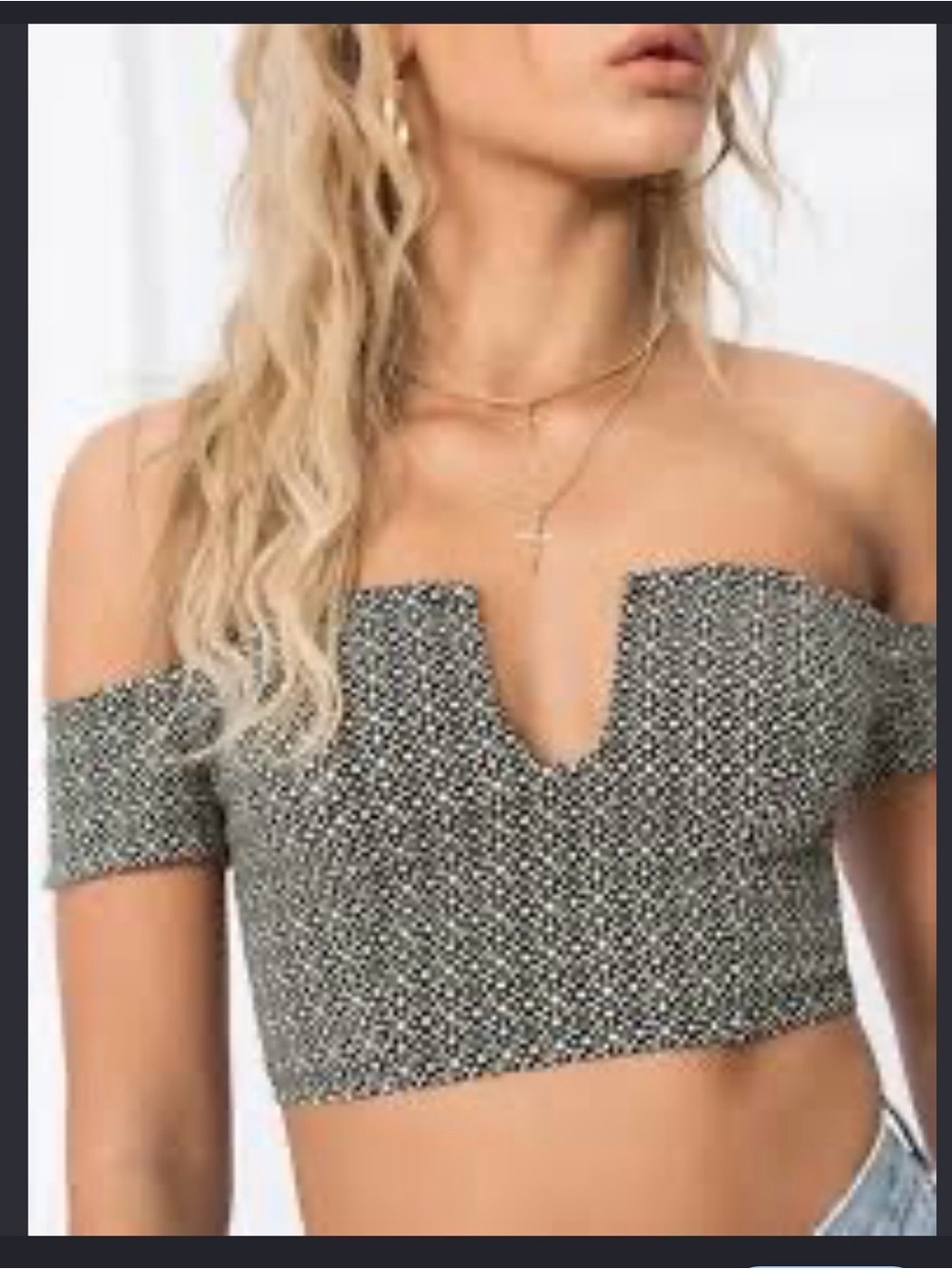 Free People Lucky Now Off-Shoulder Notch Crop Top - Black/Pink/Green Pattern NWT